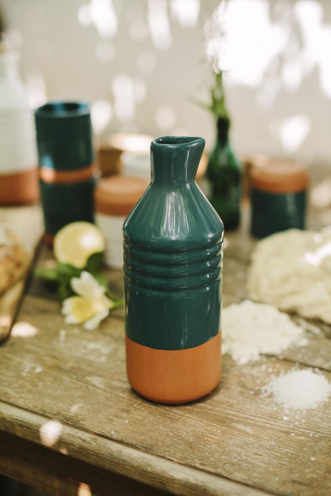 Glazed terracotta clay bottle - Green