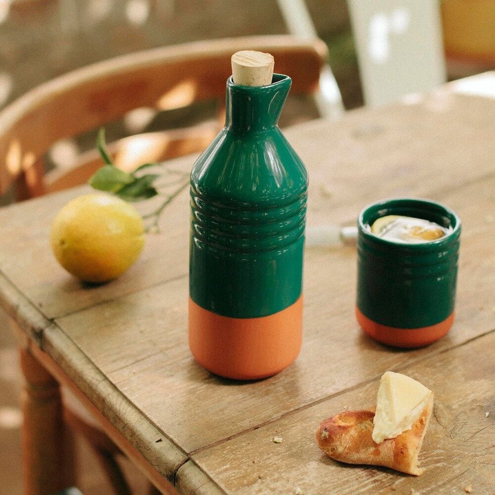 Glazed terracotta clay bottle - Green