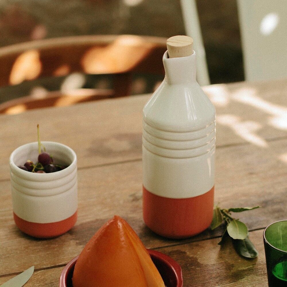 Glazed terracotta clay bottle - White