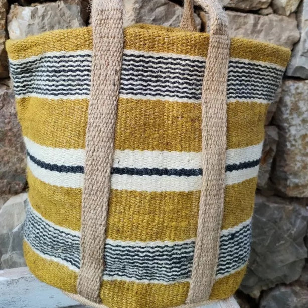 Handcrafted Jute Bag / White, Black, Mustard