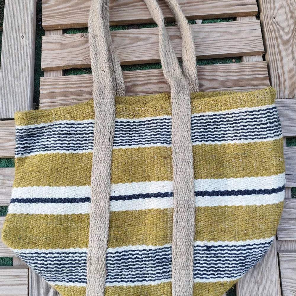 Handcrafted Jute Bag / White, Black, Mustard