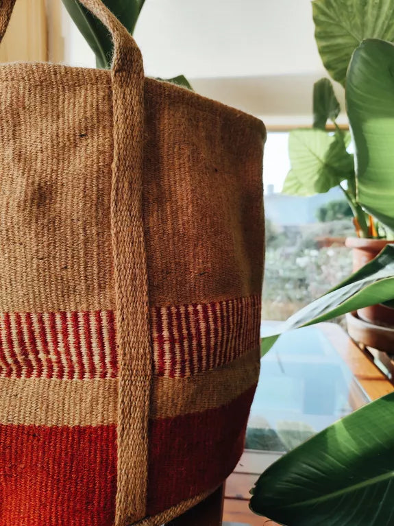 Handcrafted Jute Bag - Terracotta, Beige, White