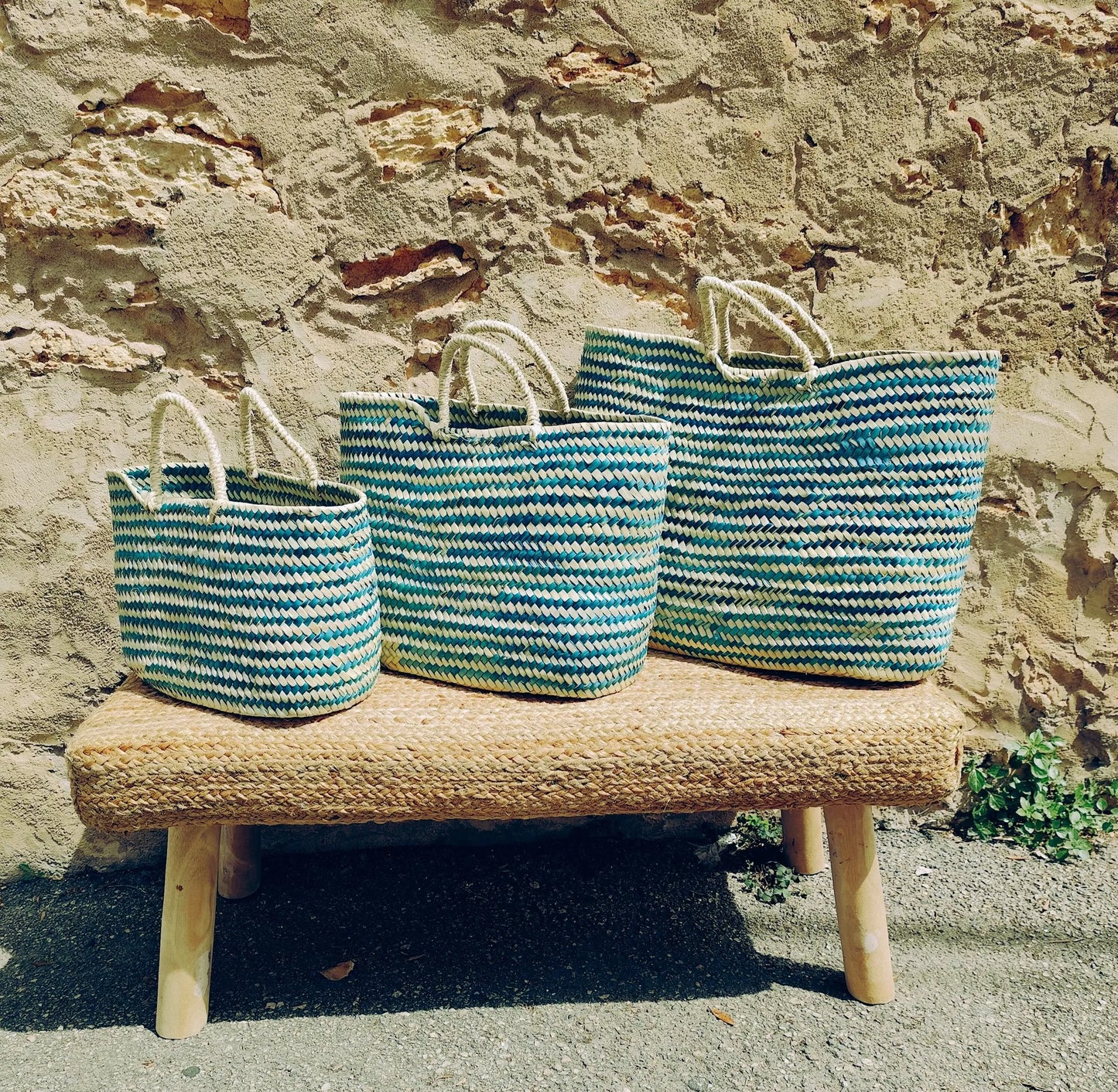 Set of 3 Hand-woven Palm Bags