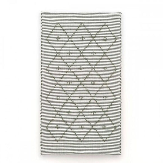 Handmade Rug - Small - Olive Green & White