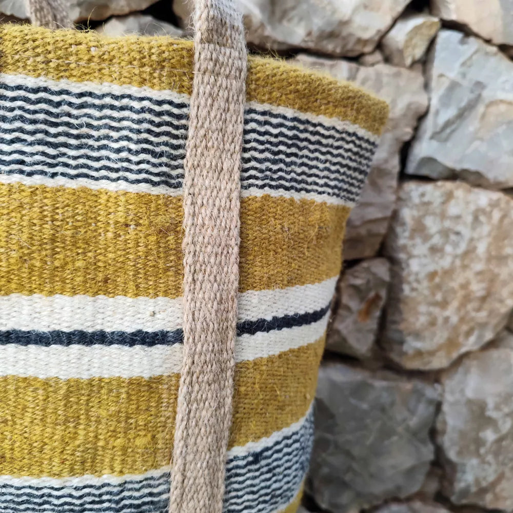 Handcrafted Jute Bag / White, Black, Mustard