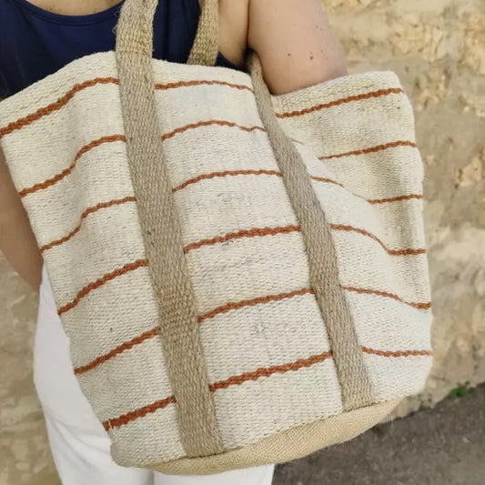Handcrafted Jute Bag / Beige, Offwhite, Terracotta