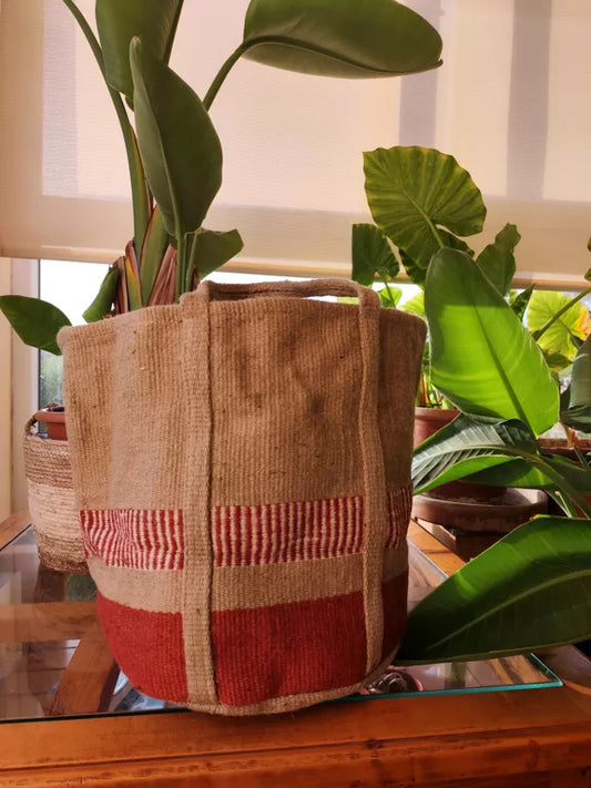 Handcrafted Jute Bag - Terracotta, Beige, White